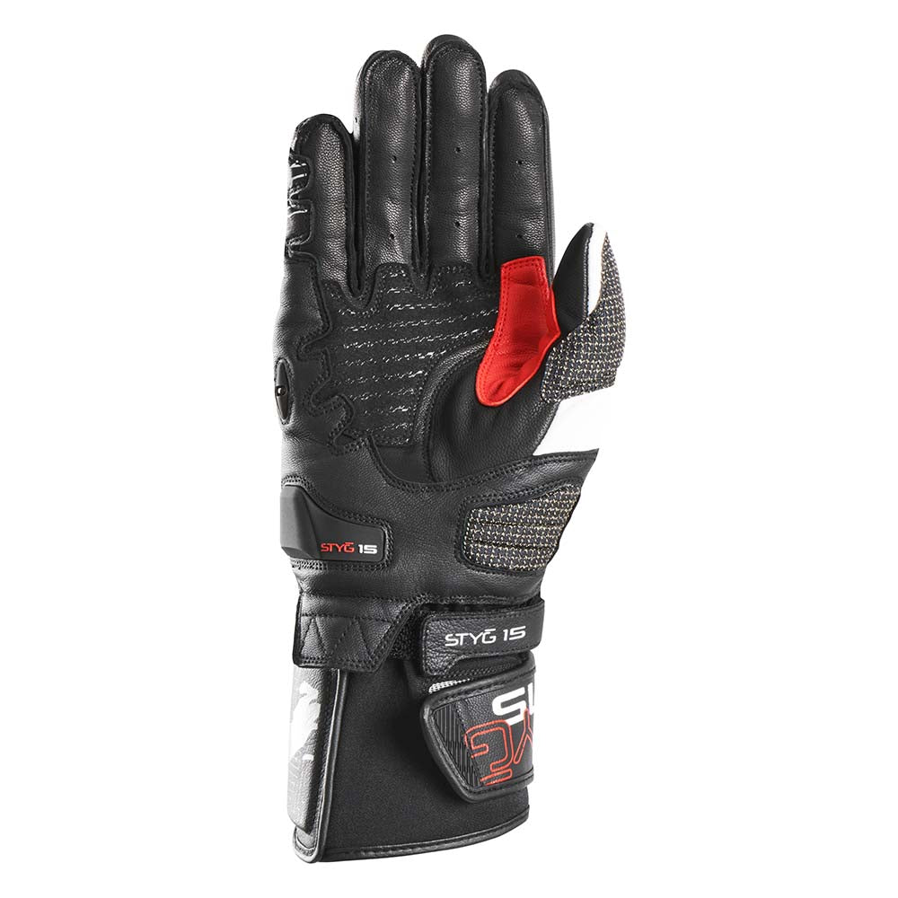 Furygan STYG15 Leather Gloves Black / White / Red FREE 1 YEAR Returns, FREE UK Delivery | ThrottleChimp