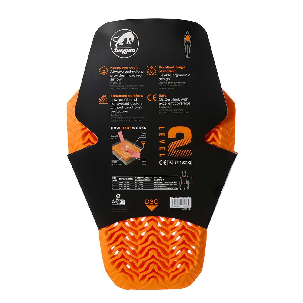 Furygan D3O Evo 2 Full Back Protector Orange FREE 1 YEAR Returns, FREE UK Delivery | ThrottleChimp