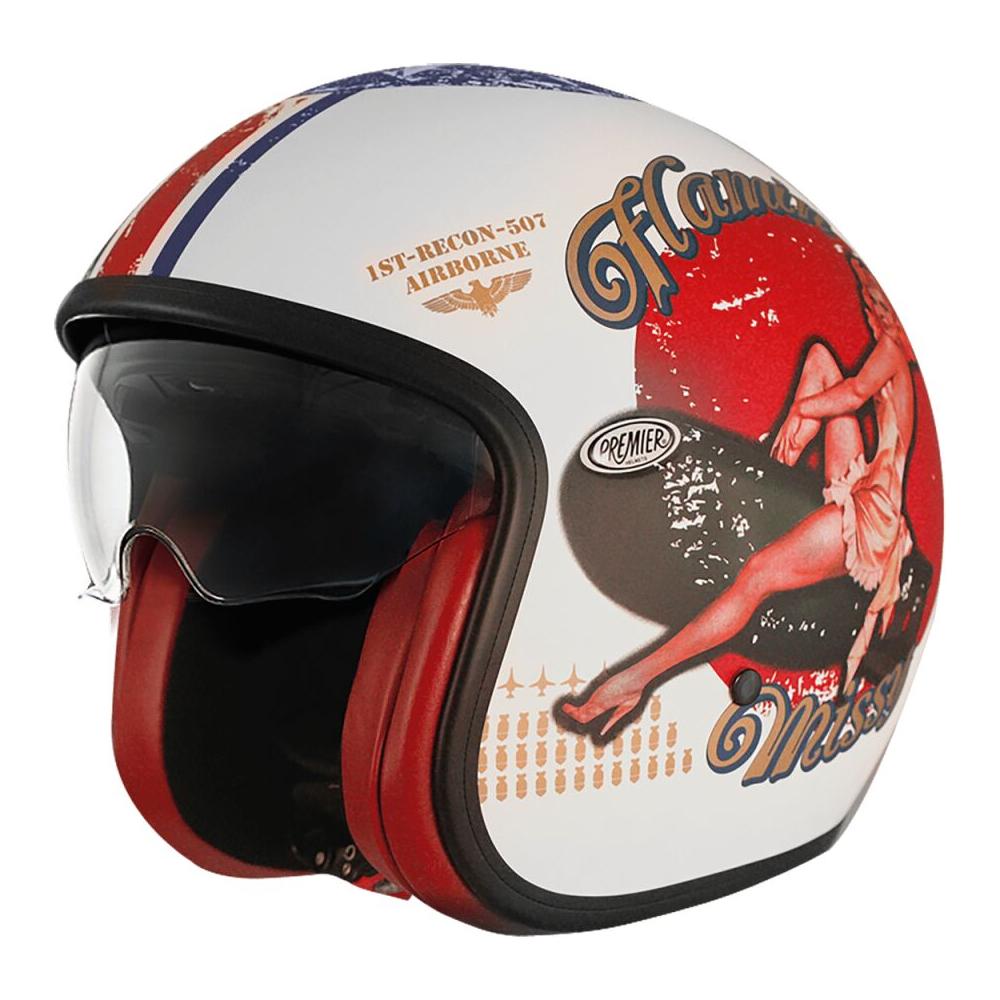 Premier Vintage Pin Up Open Face Helmet Matt Red / White