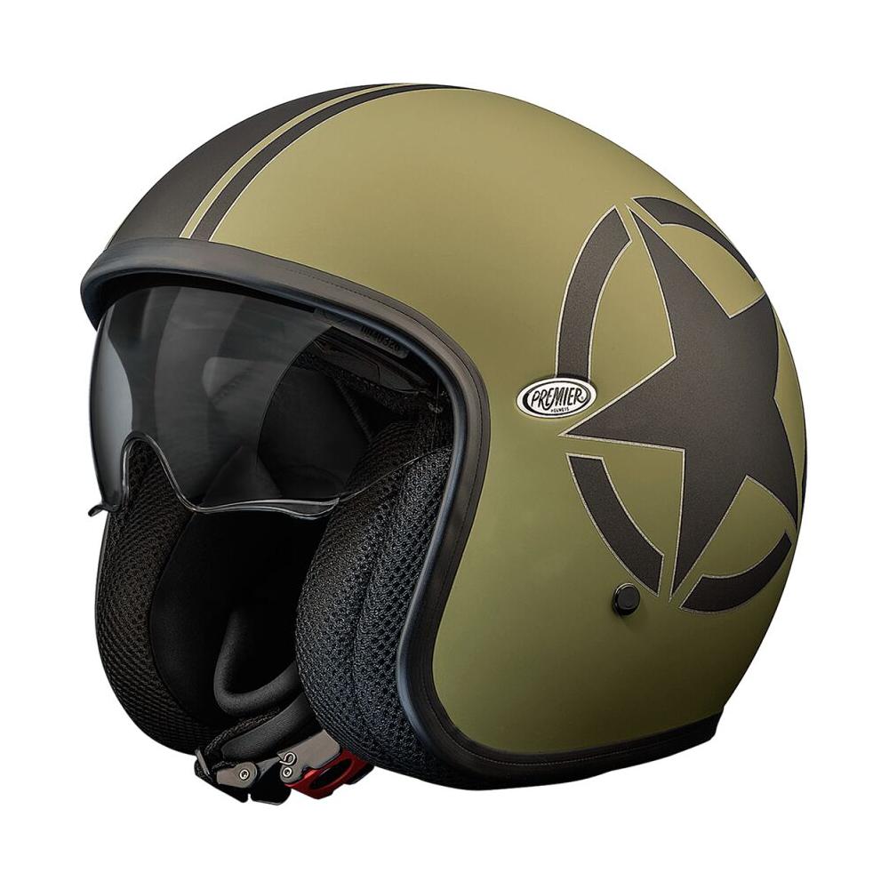 Premier Vintage Star Open Face Helmet Matt Black / Olive