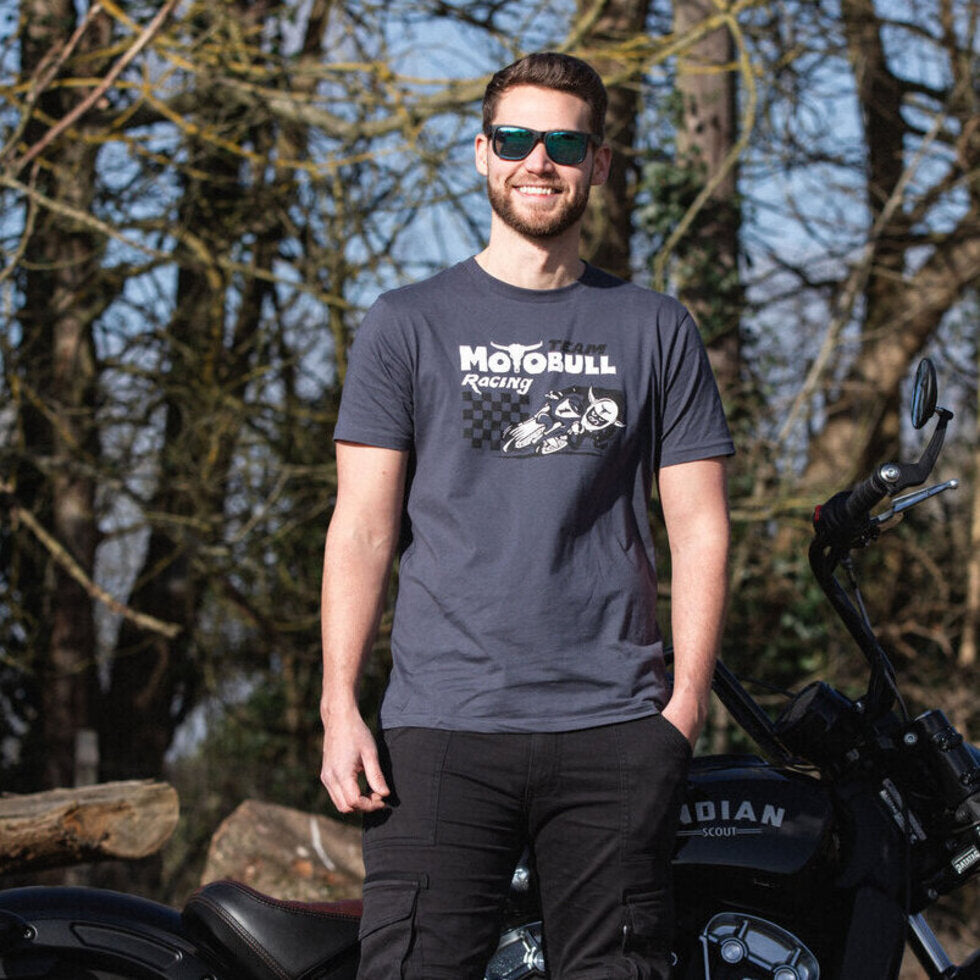 MotoBull Racing Team T-Shirt Faded Denim (Image 2) - ThrottleChimp