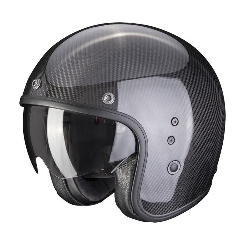 Scorpion Belfast Evo Carbon Open Face Helmet Solid Black - ThrottleChimp