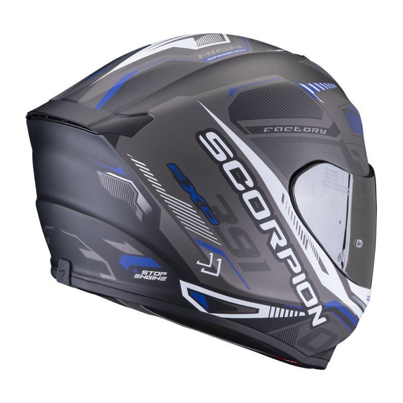 Scorpion EXO 391 Haut Full Face Helmet Black / Silver / Blue (Image 3) - ThrottleChimp