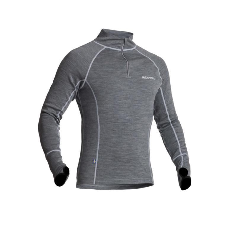 Halvarssons Warm Wool Polo Long Sleeves Base Layer Top Grey - ThrottleChimp