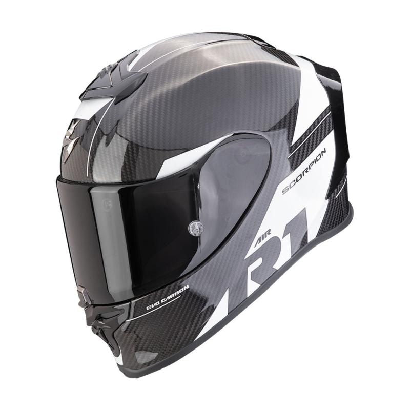 Scorpion EXO R1 Air Evo Carbon Full Face Helmet Rally Black / White FREE 1 YEAR Returns, FREE UK Delivery | ThrottleChimp