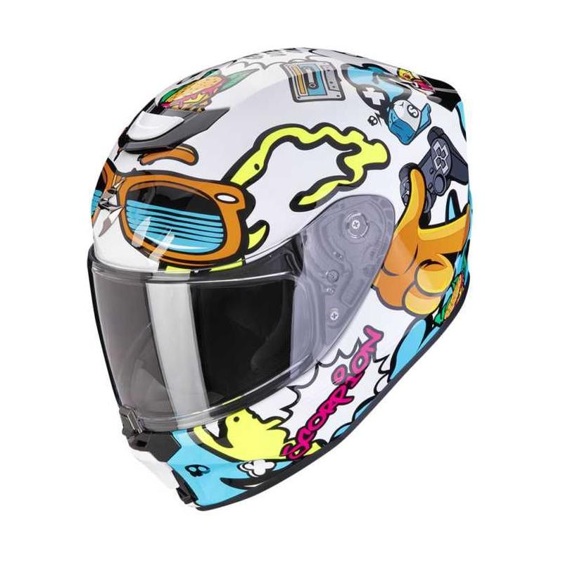 Scorpion EXO-JNR Fun Kids Full Face Helmet White / Blue - ThrottleChimp