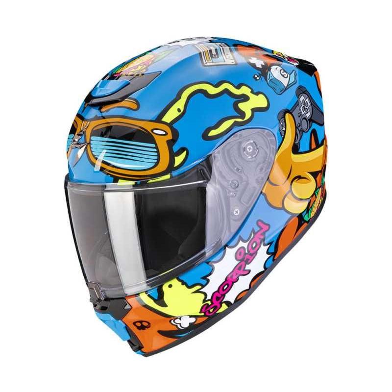 Scorpion EXO-JNR Fun Kids Full Face Helmet Blue / Orange FREE 1 YEAR Returns, FREE UK Delivery | ThrottleChimp