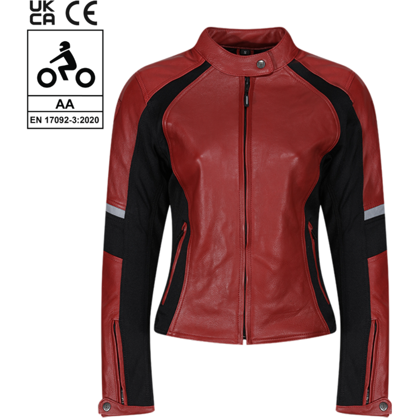 MotoGirl Fiona Ladies Leather Jacket Red (Image 5) - ThrottleChimp