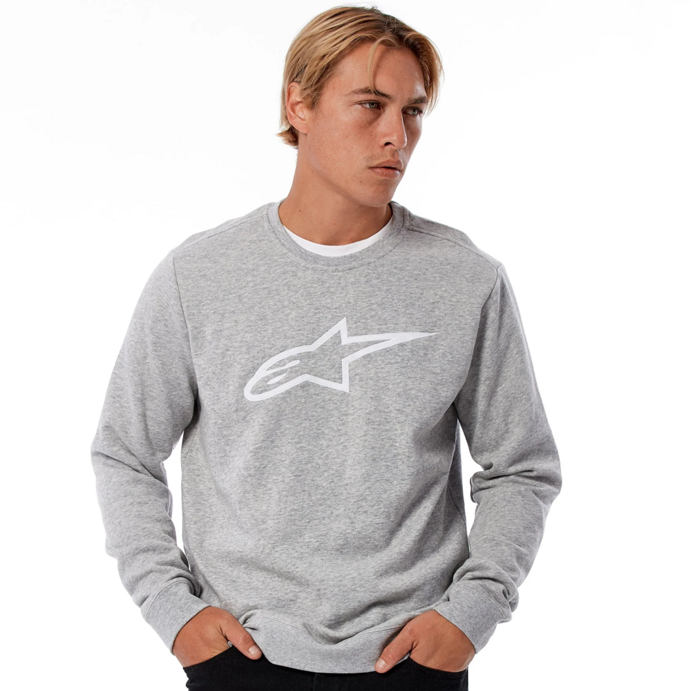 Alpinestars Ageless Crew Fleece Grey Heather / White (Image 2) - ThrottleChimp