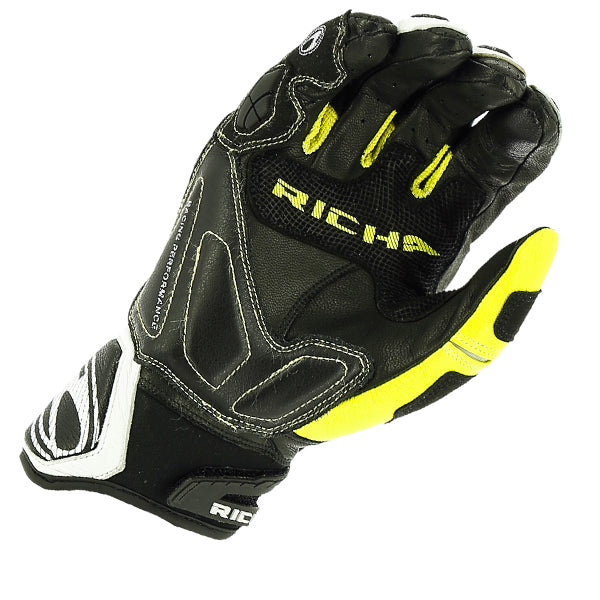 Richa Stealth Leather Gloves Black / White / Yellow (Image 2) - ThrottleChimp