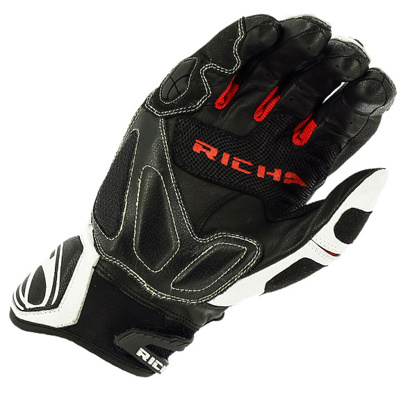 Richa Stealth Leather Gloves Black / White / Red FREE 1 YEAR Returns, FREE UK Delivery | ThrottleChimp