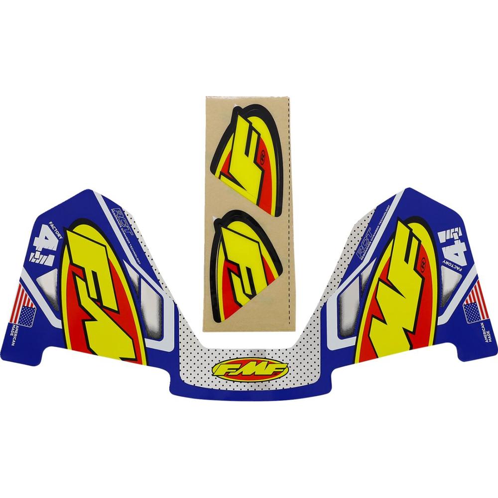 FMF Exhaust Decal Logo Kit Blue / Yellow FREE 1 YEAR Returns, FREE UK Delivery | ThrottleChimp