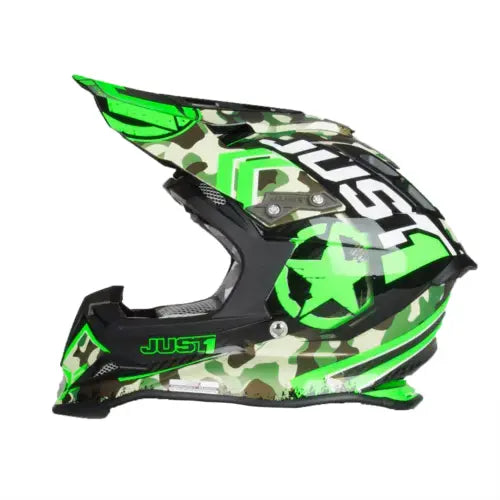 Just1 J12 Carbon MX Helmet Kombat Green (Image 2) - ThrottleChimp