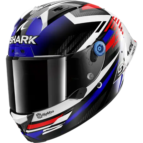 Shark Aeron-GP FIM Full Face Helmet Firstlap Carbon / Blue / Red / White FREE 1 YEAR Returns, FREE UK Delivery | ThrottleChimp