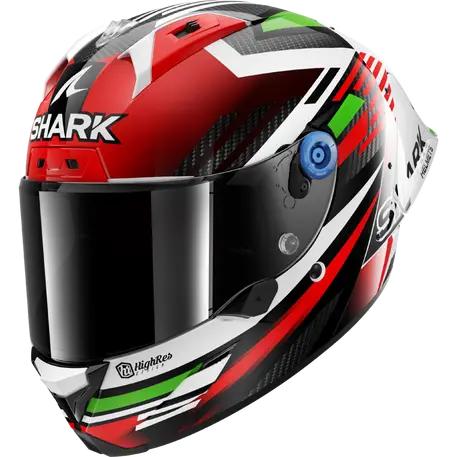 Shark Aeron-GP FIM Full Face Helmet Firstlap Carbon / Red / Green / White FREE 1 YEAR Returns, FREE UK Delivery | ThrottleChimp