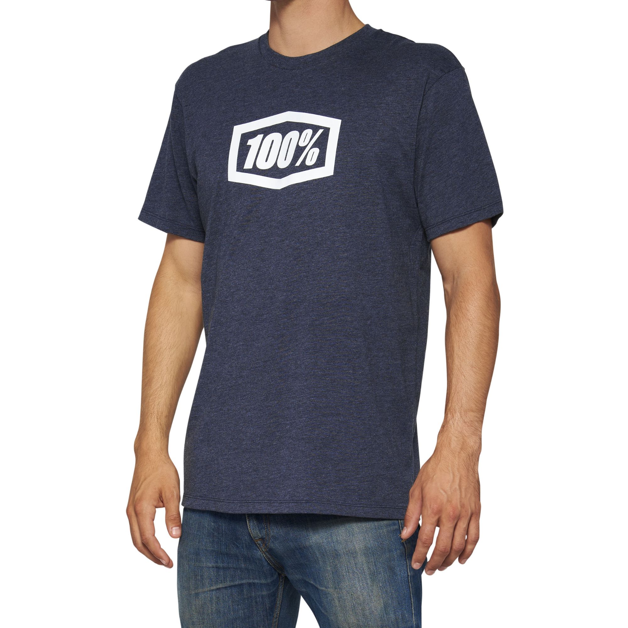 100% Icon Short Sleeves T-Shirt Navy Heather FREE 1 YEAR Returns, FREE UK Delivery | ThrottleChimp