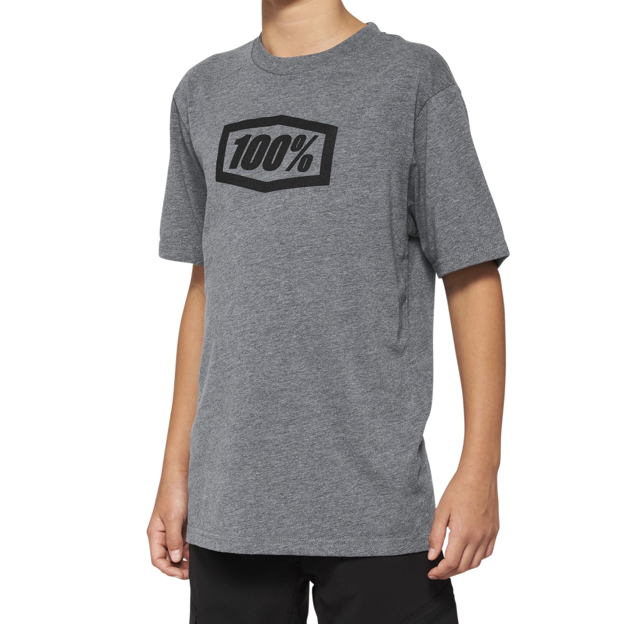 100% Icon Youth Short Sleeves Tee Heather Grey FREE 1 YEAR Returns, FREE UK Delivery | ThrottleChimp