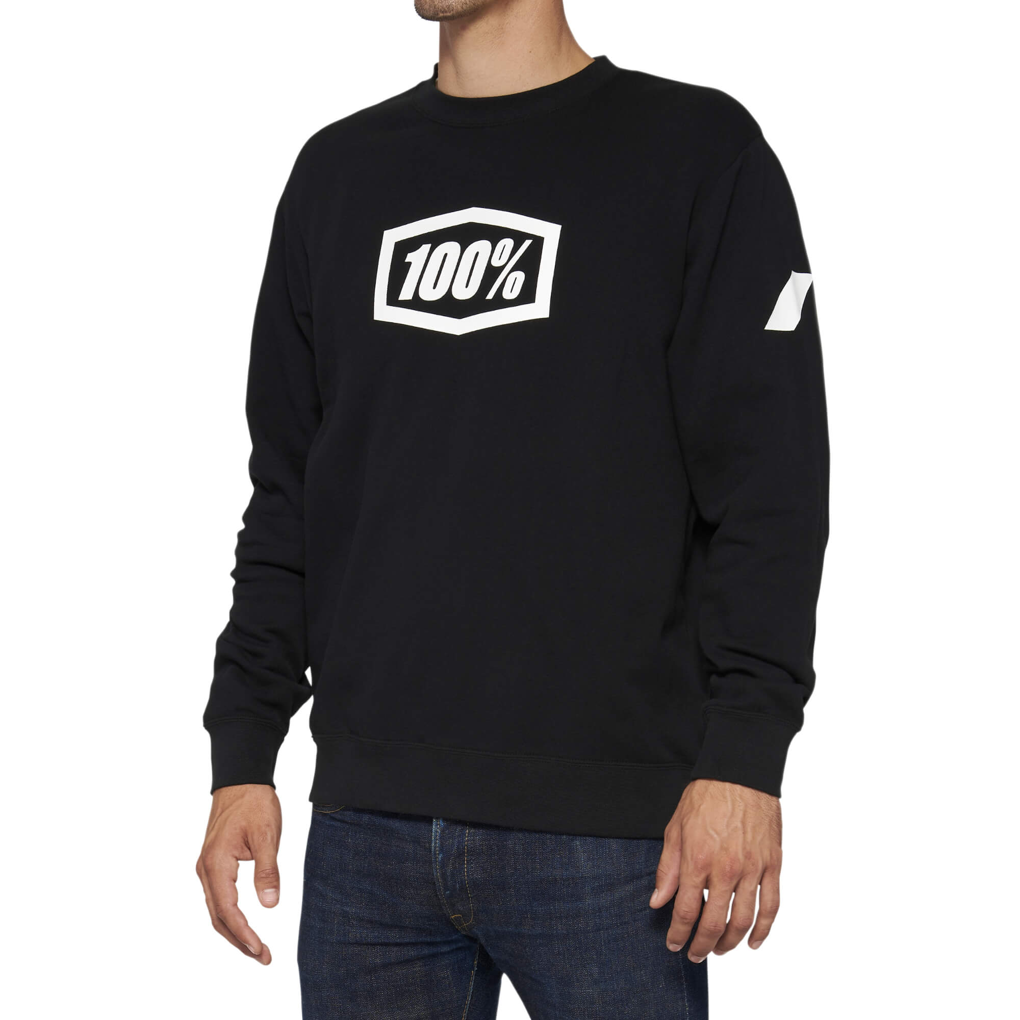 100% Icon Pullover Crewneck Fleece Black FREE 1 YEAR Returns, FREE UK Delivery | ThrottleChimp