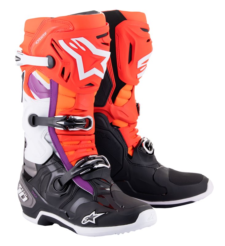 Alpinestars Tech 10 Off-Road Boots Black / Fluo Red / Fluo Orange / White FREE 1 YEAR Returns, FREE UK Delivery | ThrottleChimp