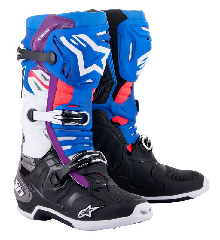 Alpinestars Tech 10 Supervented Off-Road Boots Black / Enamel Blue / Purple / White FREE 1 YEAR Returns, FREE UK Delivery | ThrottleChimp