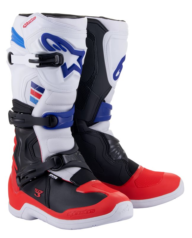 Alpinestars Tech 3 Off-Road Boots White / Bright Red / Dark Blue FREE 1 YEAR Returns, FREE UK Delivery | ThrottleChimp