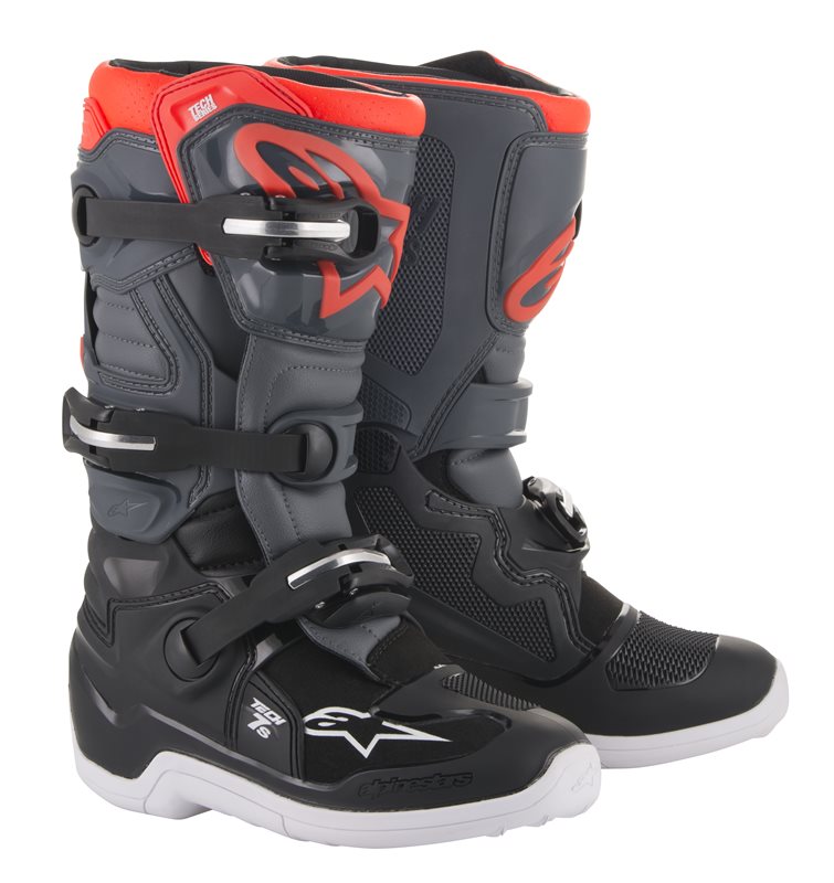 Alpinestars Youth Tech 7 S Off-Road Boots Black / Dark Grey / Fluo Red FREE 1 YEAR Returns, FREE UK Delivery | ThrottleChimp