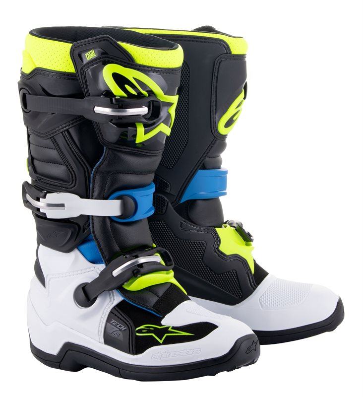 Alpinestars Youth Tech 7 S Off-Road Boots Black / Enamel Blue / Fluo Yellow FREE 1 YEAR Returns, FREE UK Delivery | ThrottleChimp