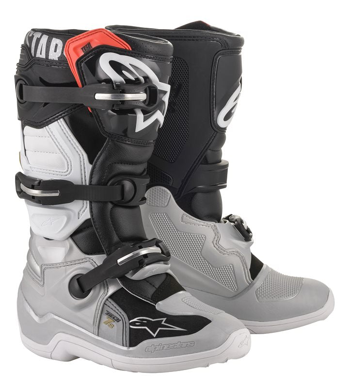 Alpinestars Youth Tech 7 S Off-Road Boots Black / Silver / White / Gold FREE 1 YEAR Returns, FREE UK Delivery | ThrottleChimp