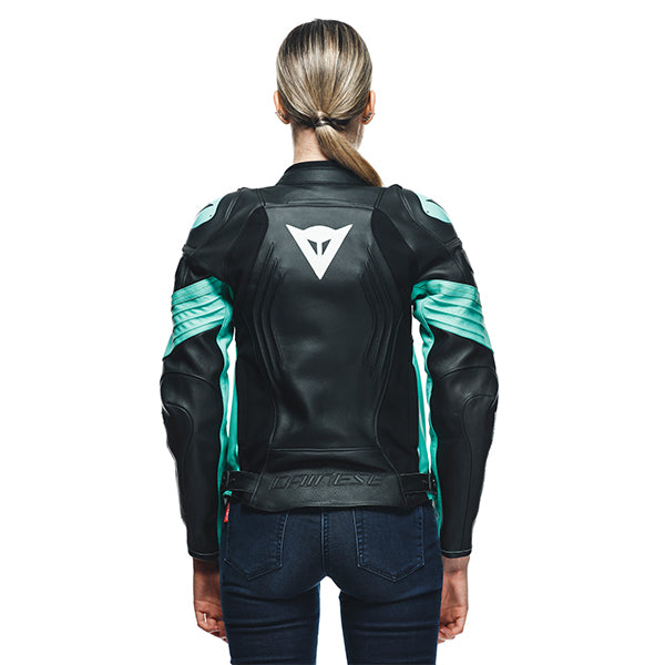 Dainese Racing 4 Ladies Leather Jacket Black / Aqua Green (Image 3) - ThrottleChimp