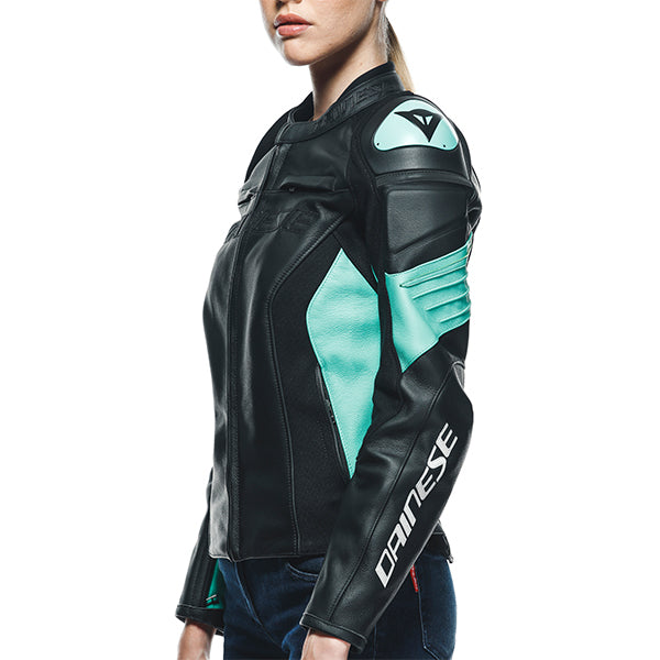 Dainese Racing 4 Ladies Leather Jacket Black / Aqua Green (Image 5) - ThrottleChimp