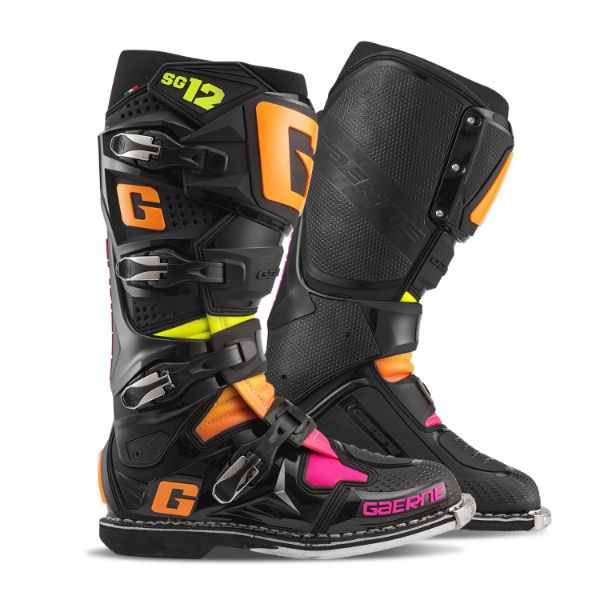 Gaerne SG-12 MX Boots Black / Orange / Pink FREE 1 YEAR Returns, FREE UK Delivery | ThrottleChimp