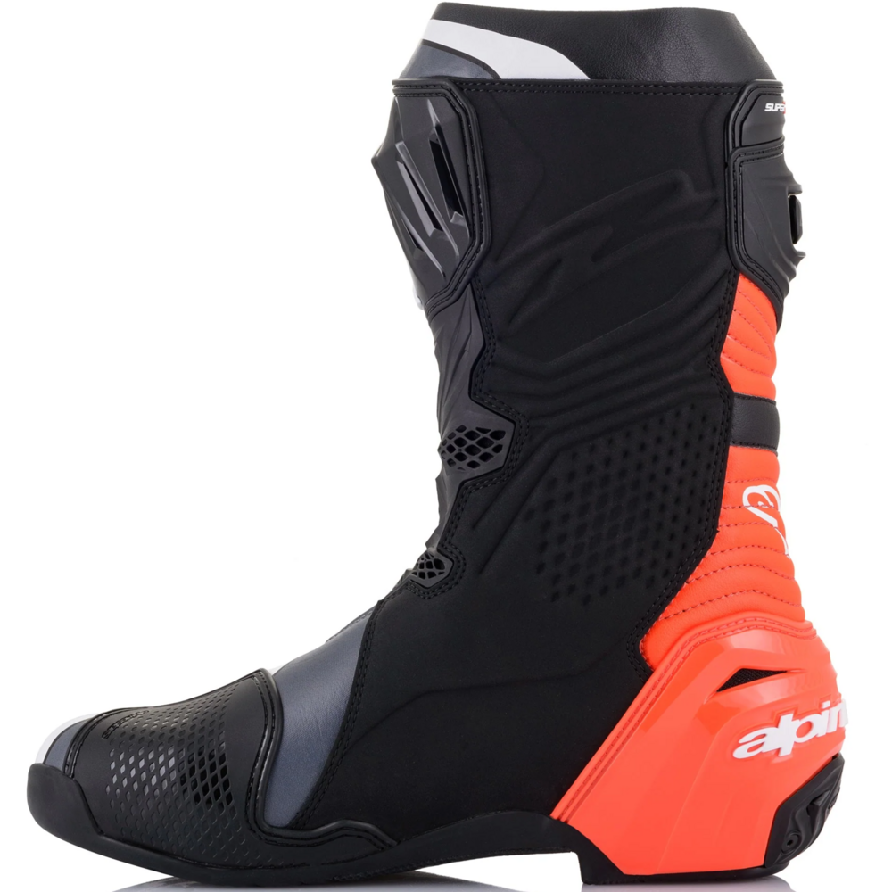 Alpinestars Supertech R Boots Black / Fluo Red / White / Grey FREE 1 YEAR Returns, FREE UK Delivery | ThrottleChimp