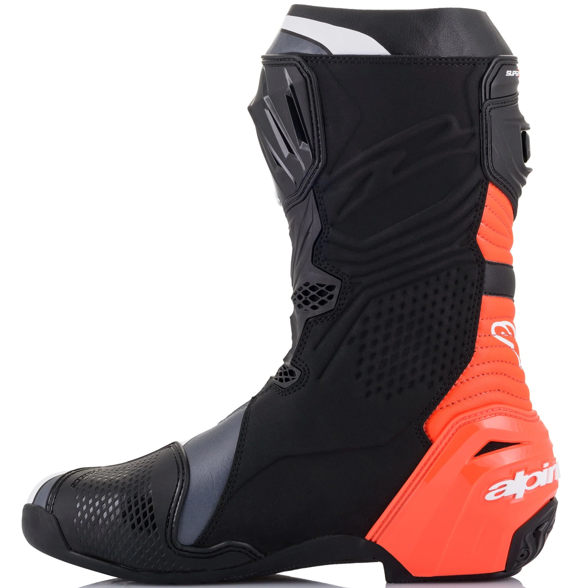 Alpinestars Supertech R Boots Black / Fluo Red / White / Grey (Image 3) - ThrottleChimp