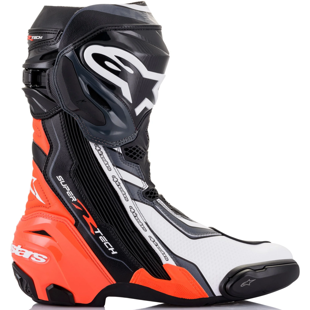 Alpinestars Supertech R Boots Black / Fluo Red / White / Grey FREE 1 YEAR Returns, FREE UK Delivery | ThrottleChimp