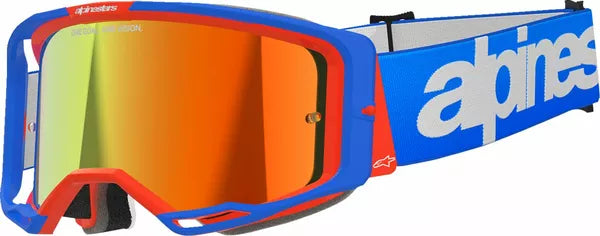 Alpinestars Vision 8 Wordmark Goggles Blue / Orange / Mirror Red FREE 1 Year Return, FREE UK Shipping | ThrottleChimp