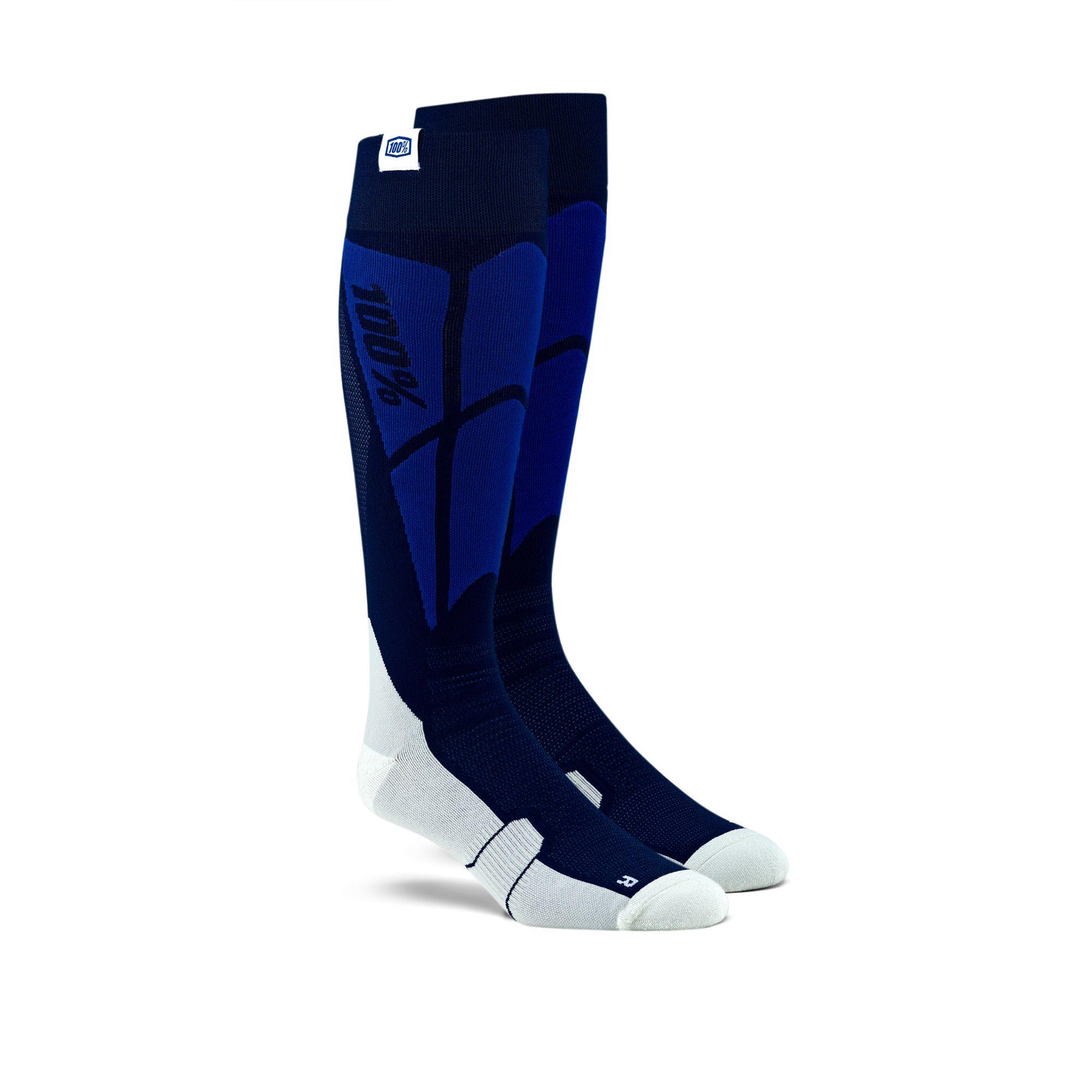 100% Hi Side Performance Moto Socks Navy / Grey FREE 1 YEAR Returns, FREE UK Delivery | ThrottleChimp