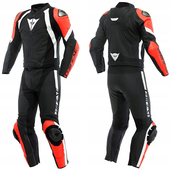 Dainese Avro 4 Two Piece Leather Suit Matt Black / Fluo Red / White - ThrottleChimp
