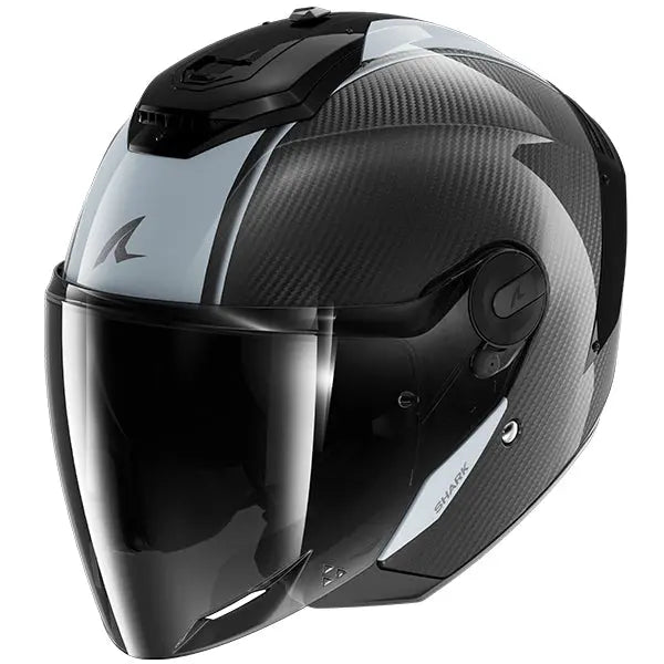 Shark RS Jet Carbon Open Face Helmet Blank Carbon / Black / Silver FREE 1 YEAR Returns, FREE UK Delivery | ThrottleChimp