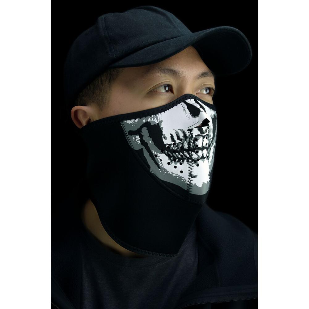 ZAN 3-Panel Neoprene Skull Half Mask With Neck Shield Black / White