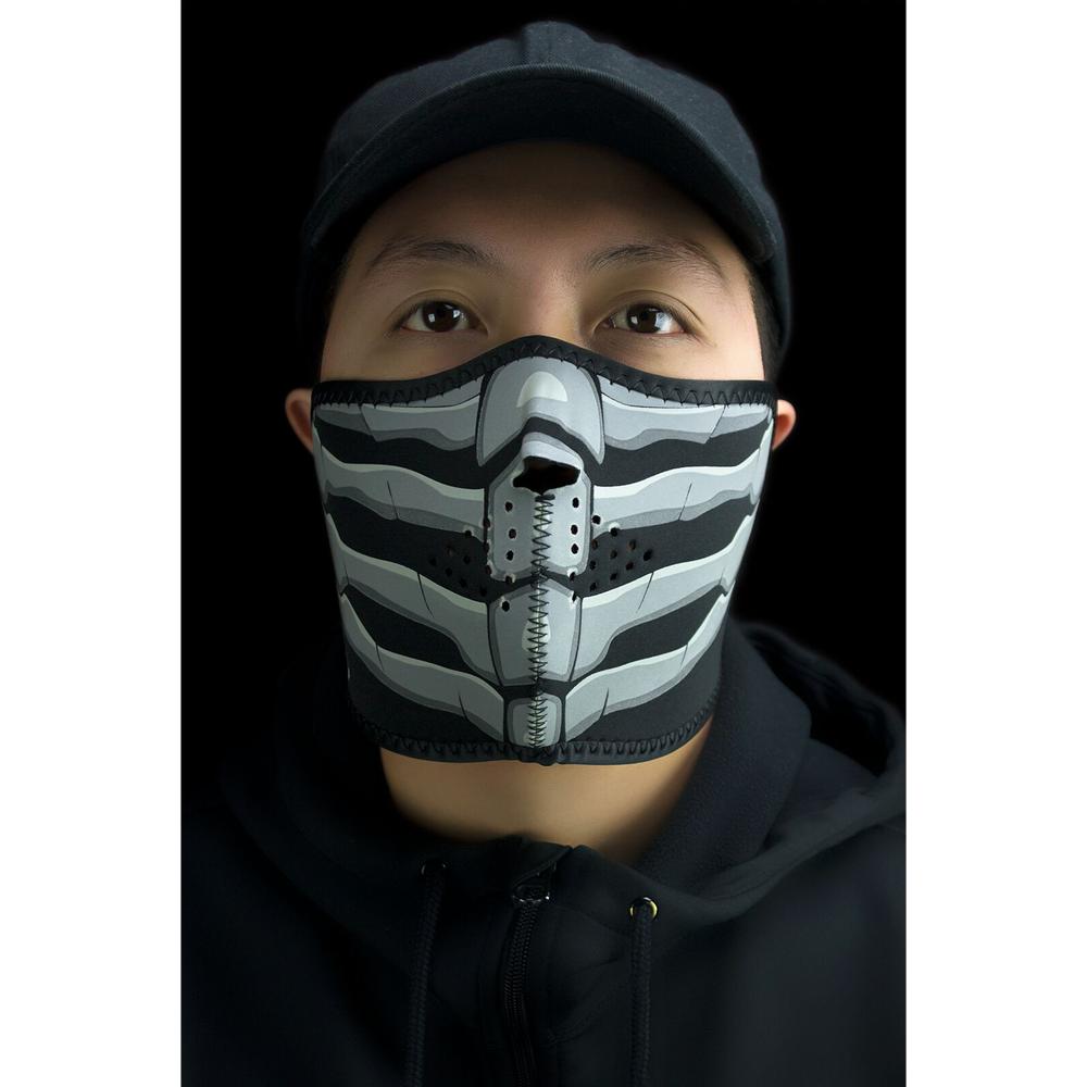 ZAN Neoprene Glow In the Dark Bone Breath Half Mask Black / Grey / White