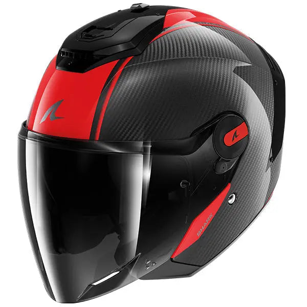 Shark RS Jet Carbon Open Face Helmet Blank Carbon / Black / Red FREE 1 YEAR Returns, FREE UK Delivery | ThrottleChimp