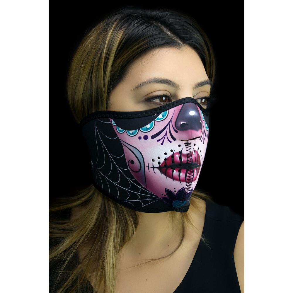 ZAN Neoprene Sugar Skull Half Face Mask Black / Pink / Red