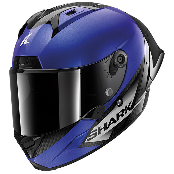 Shark Aeron-GP Full Face Helmet Blank SP Blue / Carbon / Black FREE 1 YEAR Returns, FREE UK Delivery | ThrottleChimp