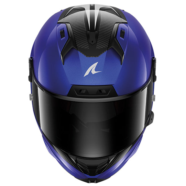 Shark Aeron-GP Full Face Helmet Blank SP Blue / Carbon / Black FREE 1 YEAR Returns, FREE UK Delivery | ThrottleChimp