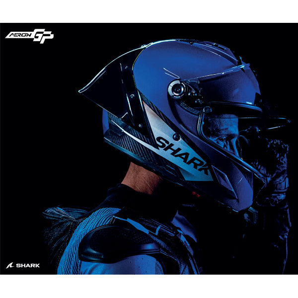 Shark Aeron-GP Full Face Helmet Blank SP Blue / Carbon / Black (Image 7) - ThrottleChimp