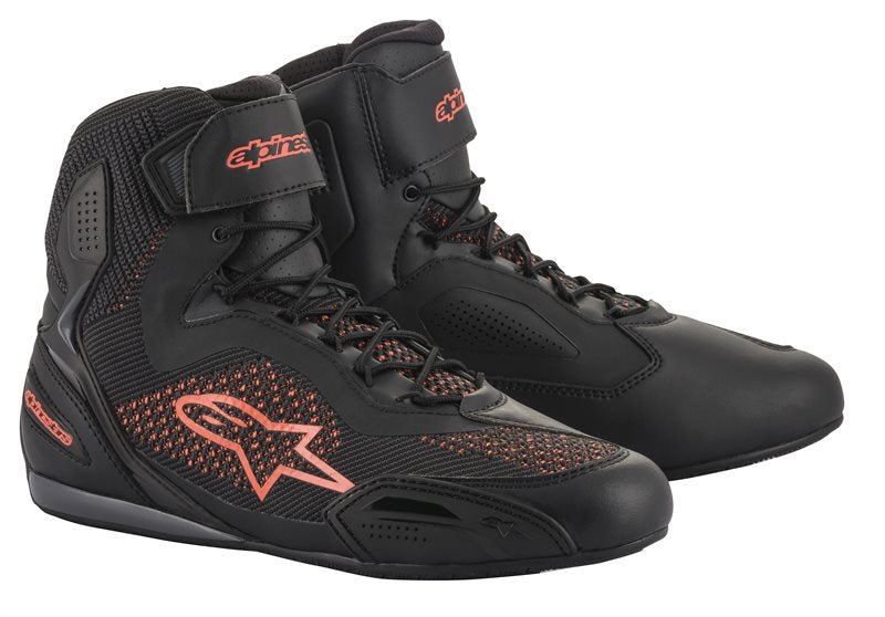 Alpinestars Faster-3 Rideknit Shoes Black / Fluo Red FREE 1 YEAR Returns, FREE UK Delivery | ThrottleChimp