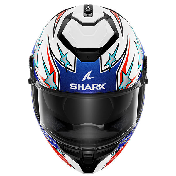 Shark x Troy Lee Designs Spartan GT Pro Full Face Helmet Flagstaff White / Blue / Red FREE 1 YEAR Returns, FREE UK Delivery | ThrottleChimp