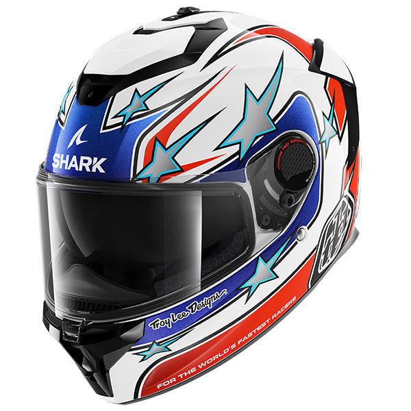 Shark x Troy Lee Designs Spartan GT Pro Full Face Helmet Flagstaff White / Blue / Red FREE 1 YEAR Returns, FREE UK Delivery | ThrottleChimp