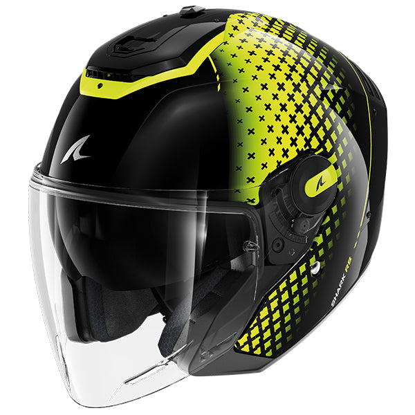 Shark RS Jet Open Face Helmet Stride Black / Yellow / Silver FREE 1 YEAR Returns, FREE UK Delivery | ThrottleChimp