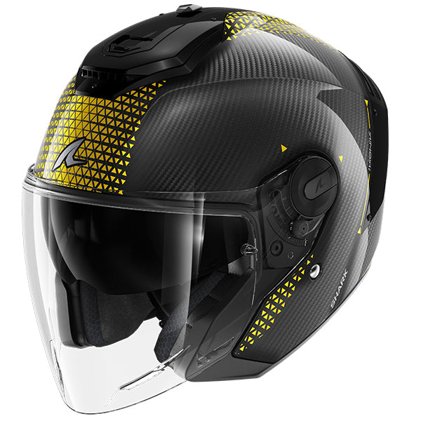 Shark RS Jet Carbon Open Face Helmet Ikonik Black / Silver / Yellow FREE 1 YEAR Returns, FREE UK Delivery | ThrottleChimp